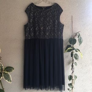 Navy Blue with Gold Lace Formal Dress Size 3X